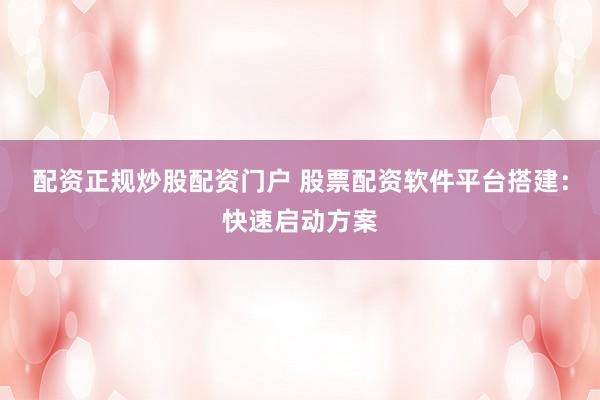 配资正规炒股配资门户 股票配资软件平台搭建：快速启动方案