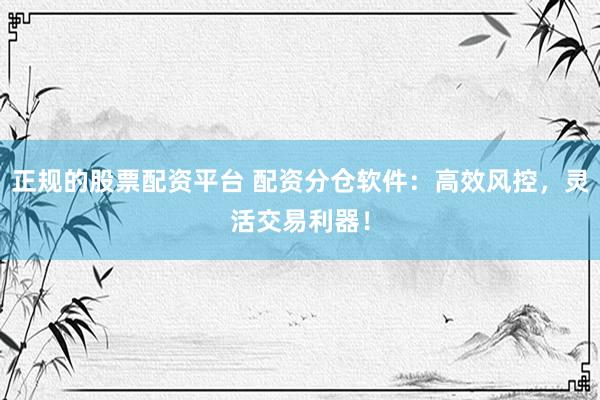 正规的股票配资平台 配资分仓软件：高效风控，灵活交易利器！