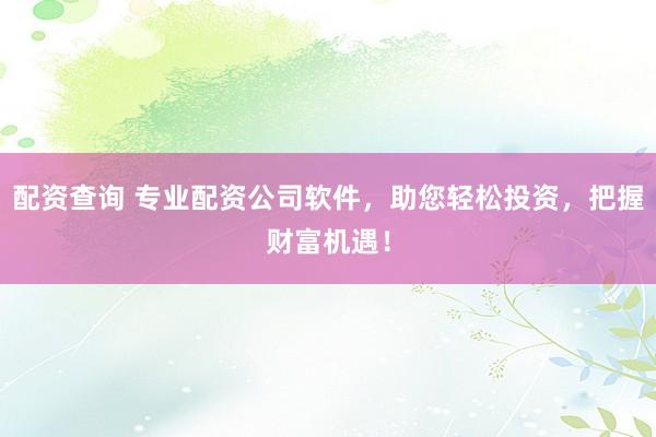 配资查询 专业配资公司软件，助您轻松投资，把握财富机遇！