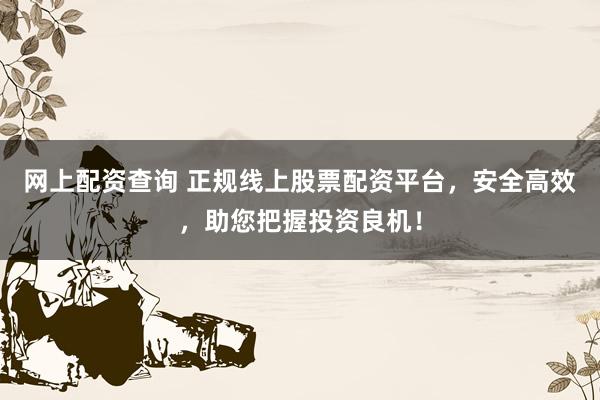 网上配资查询 正规线上股票配资平台，安全高效，助您把握投资良机！