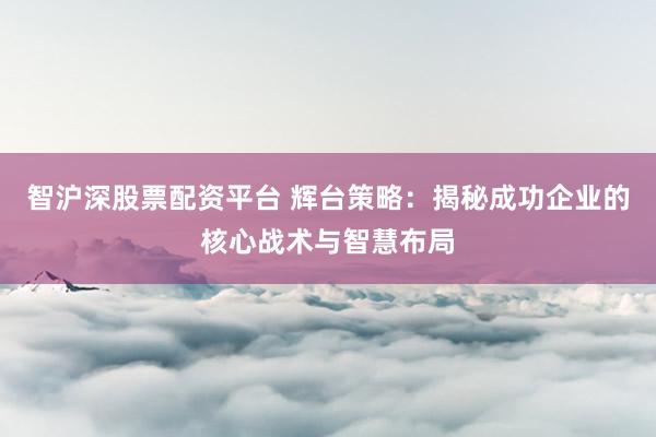 智沪深股票配资平台 辉台策略:揭秘成功企业的核心战术与智慧布局