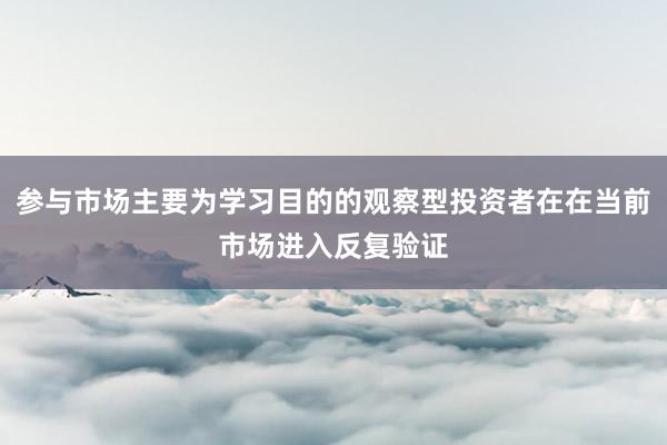 参与市场主要为学习目的的观察型投资者在在当前市场进入反复验证