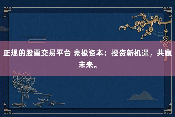 正规的股票交易平台 豪极资本：投资新机遇，共赢未来。
