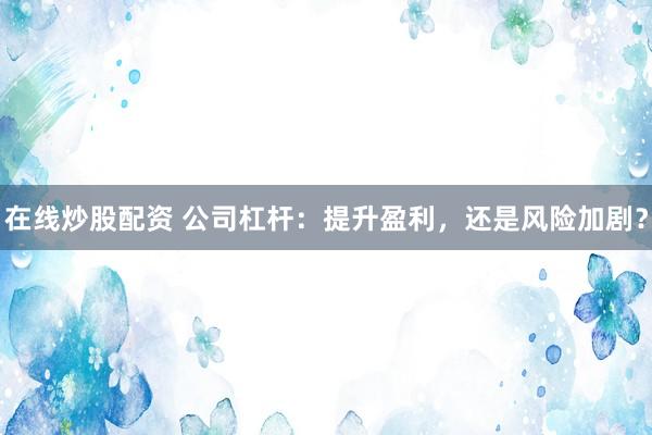 在线炒股配资 公司杠杆：提升盈利，还是风险加剧？