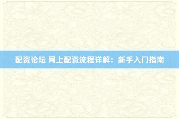 配资论坛 网上配资流程详解：新手入门指南