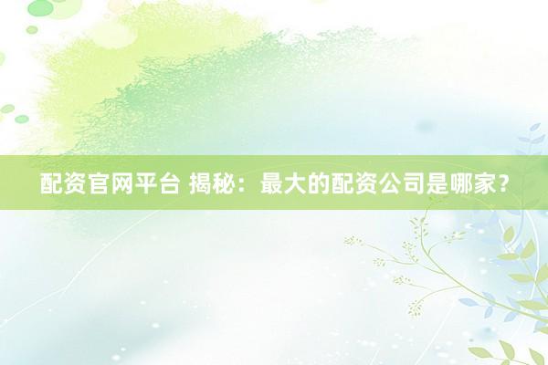 配资官网平台 揭秘：最大的配资公司是哪家？