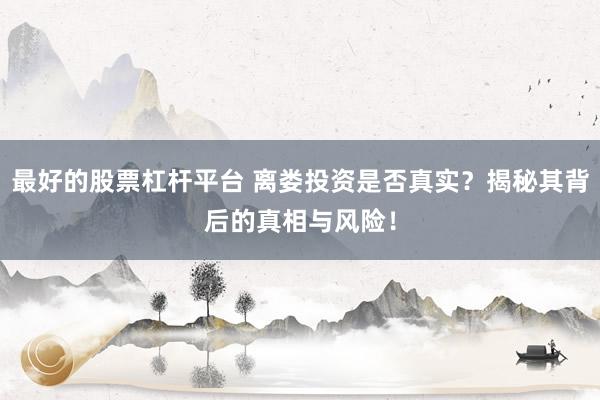 最好的股票杠杆平台 离娄投资是否真实？揭秘其背后的真相与风险！